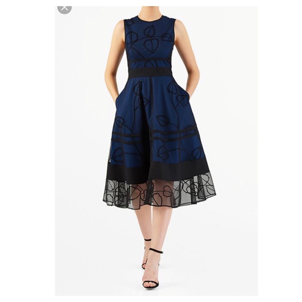 eShakti Leaf tulle layer poplin dress Sz M
